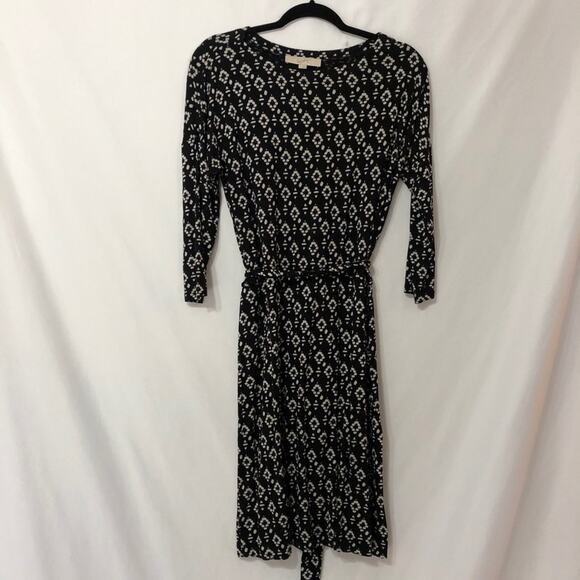 Loft Black Knee Length Geometric Belted Dress - Picture 1 of 8
